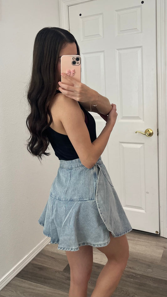 Denim Ruffle Skort