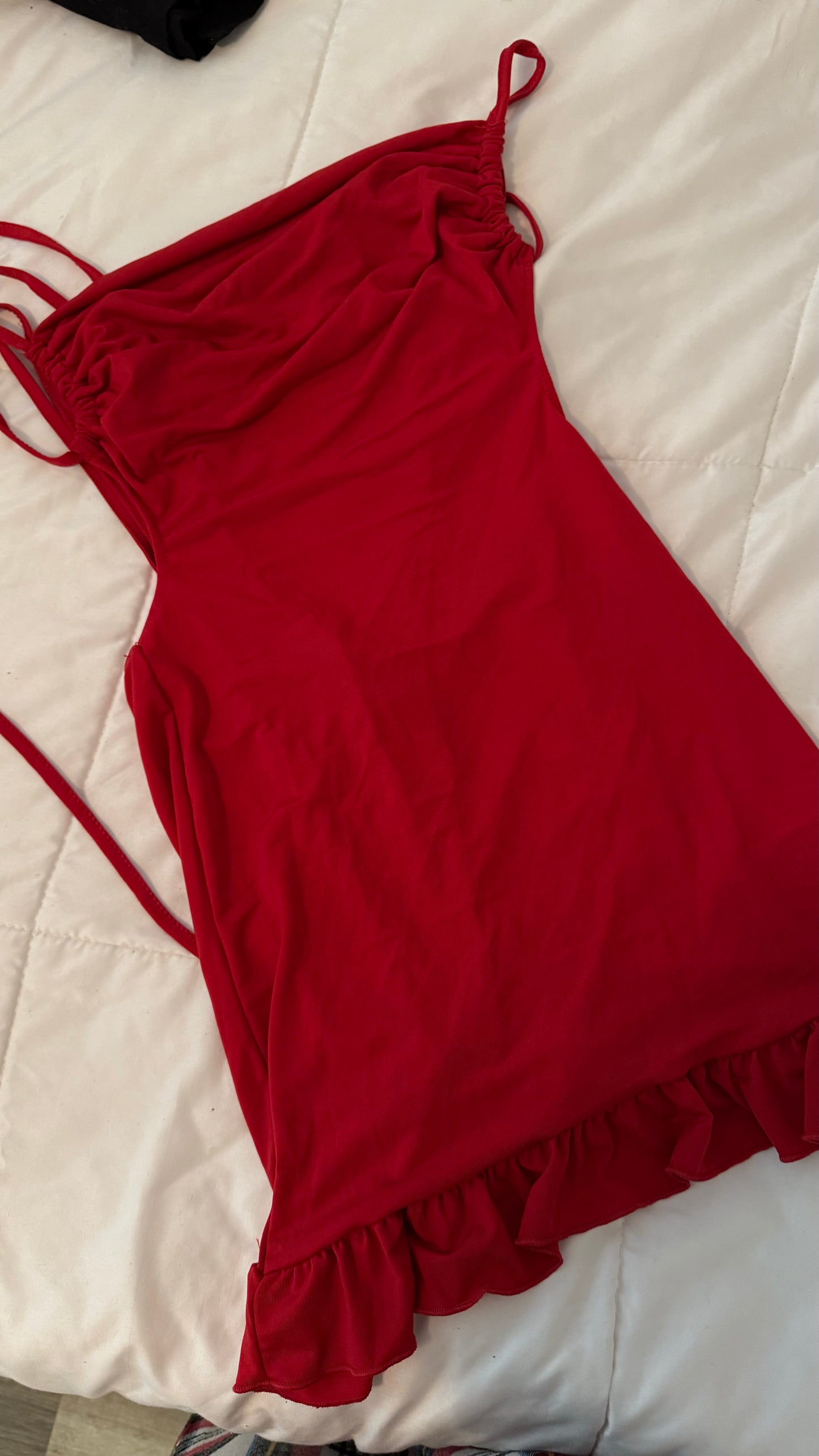 Red open back dress