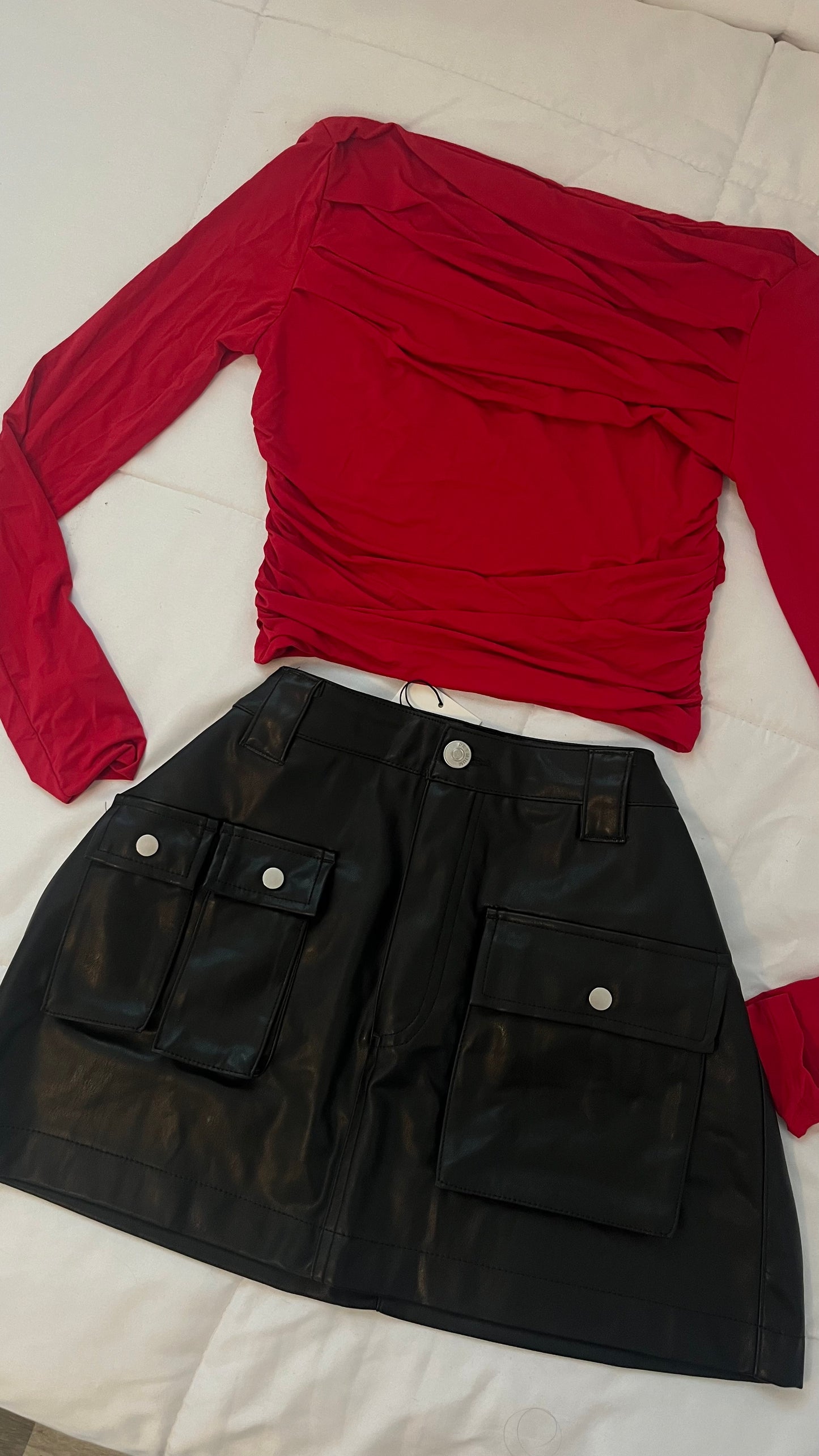 Leather Cargo Skirt- black